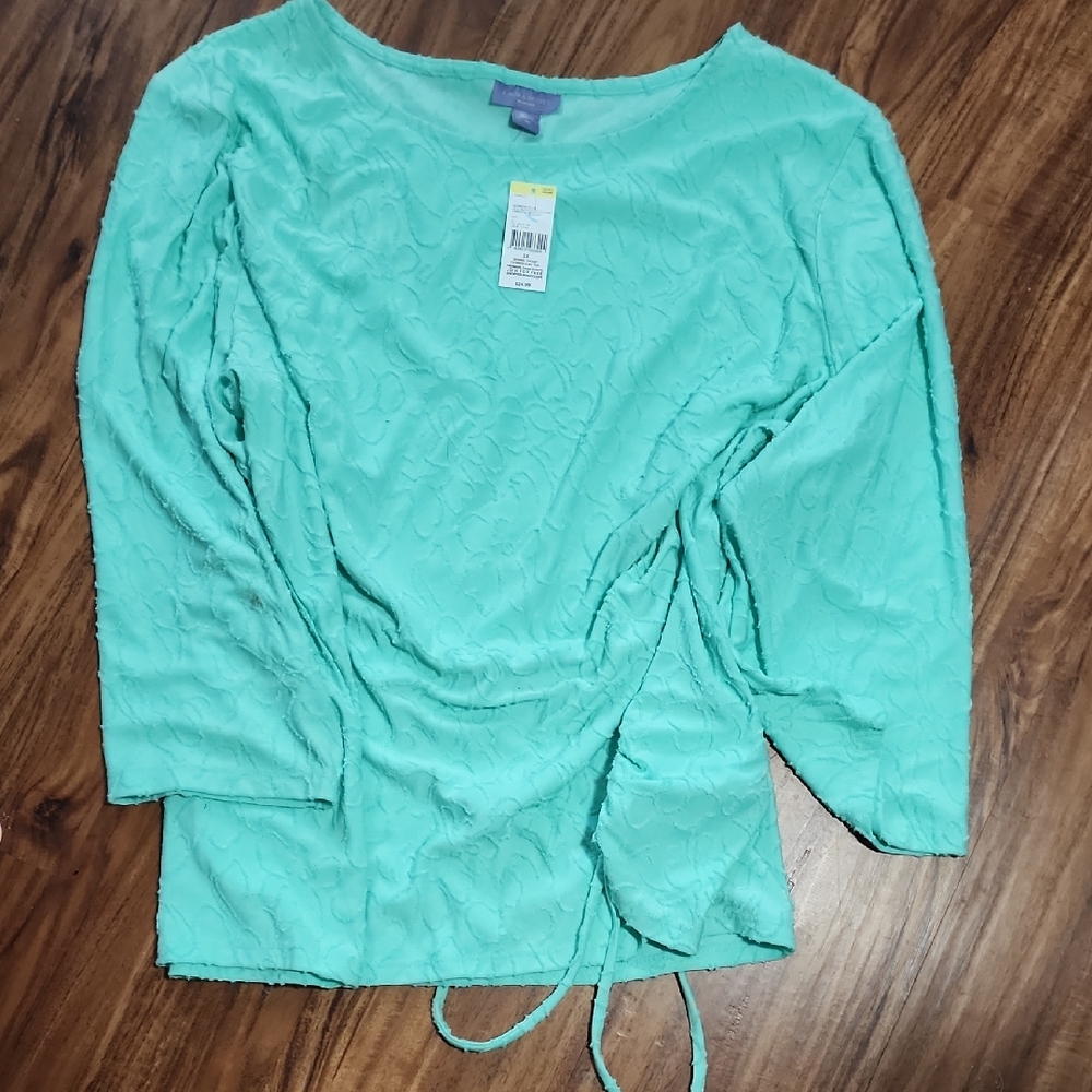 Laura Scott Aqua Textured Blouse